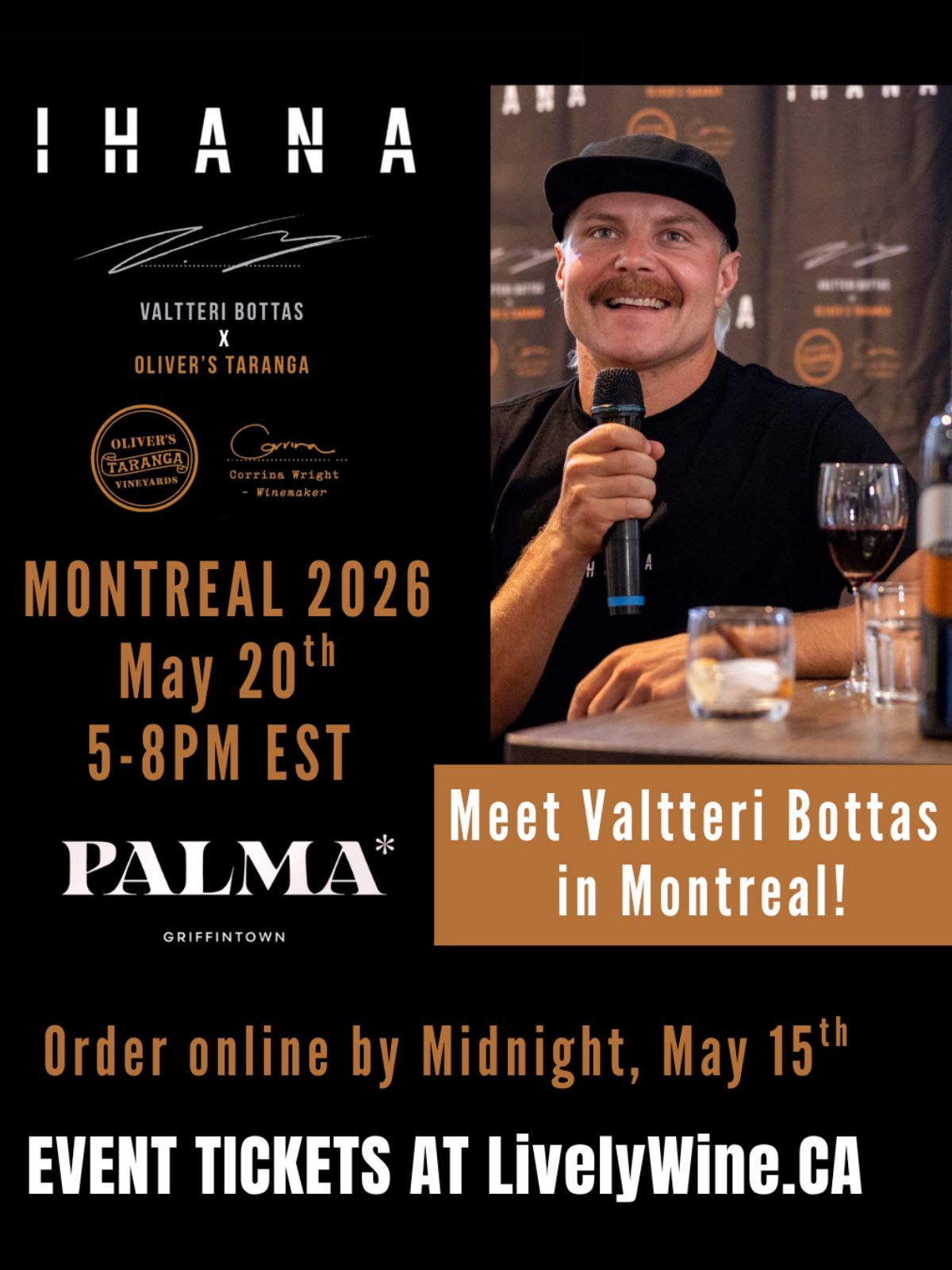 Ihana wine Valtteri Bottas soirée au Palma